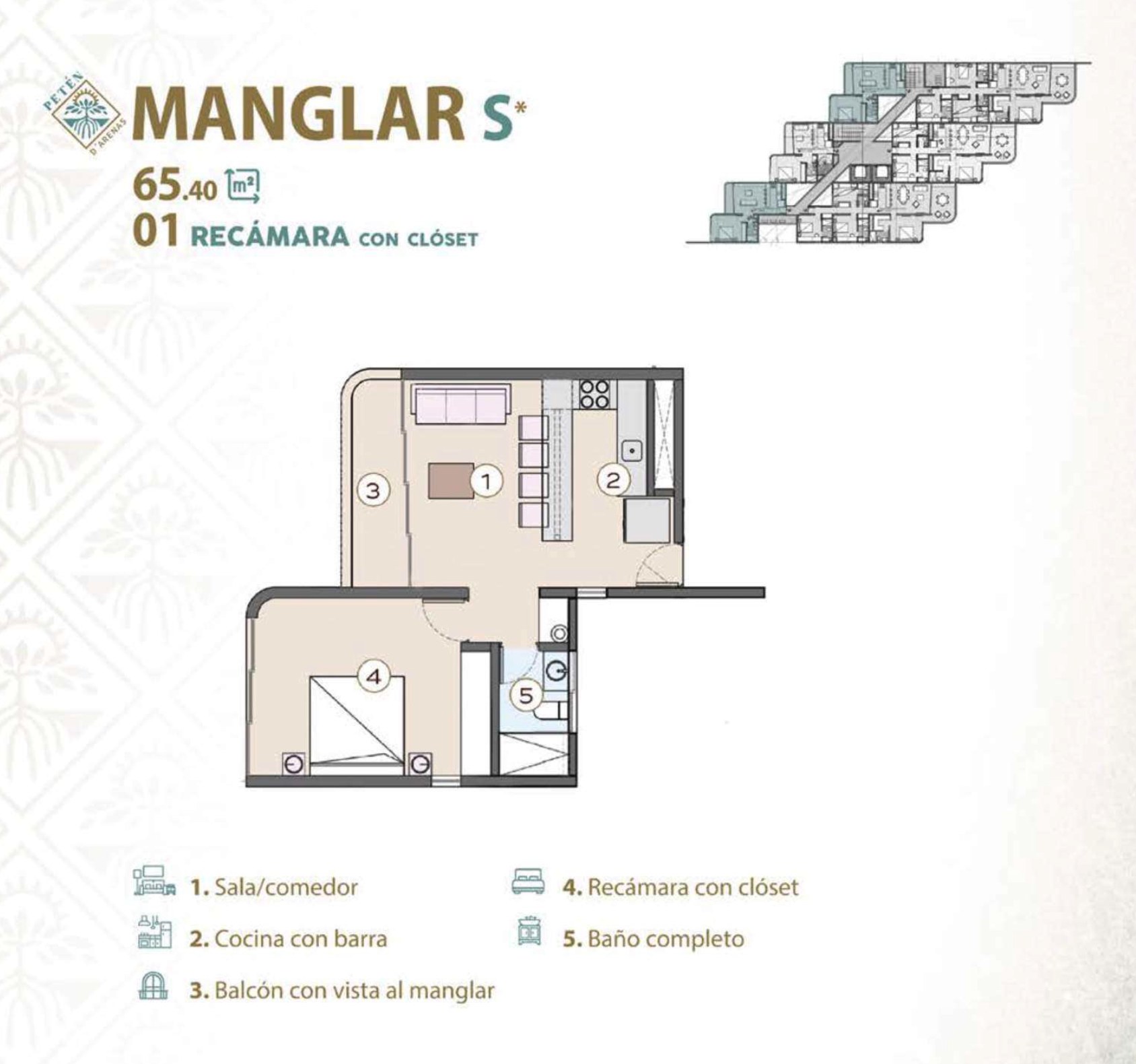 Planta del departamento Manglar S, 65.40 m², Suite Laguna del PH-103