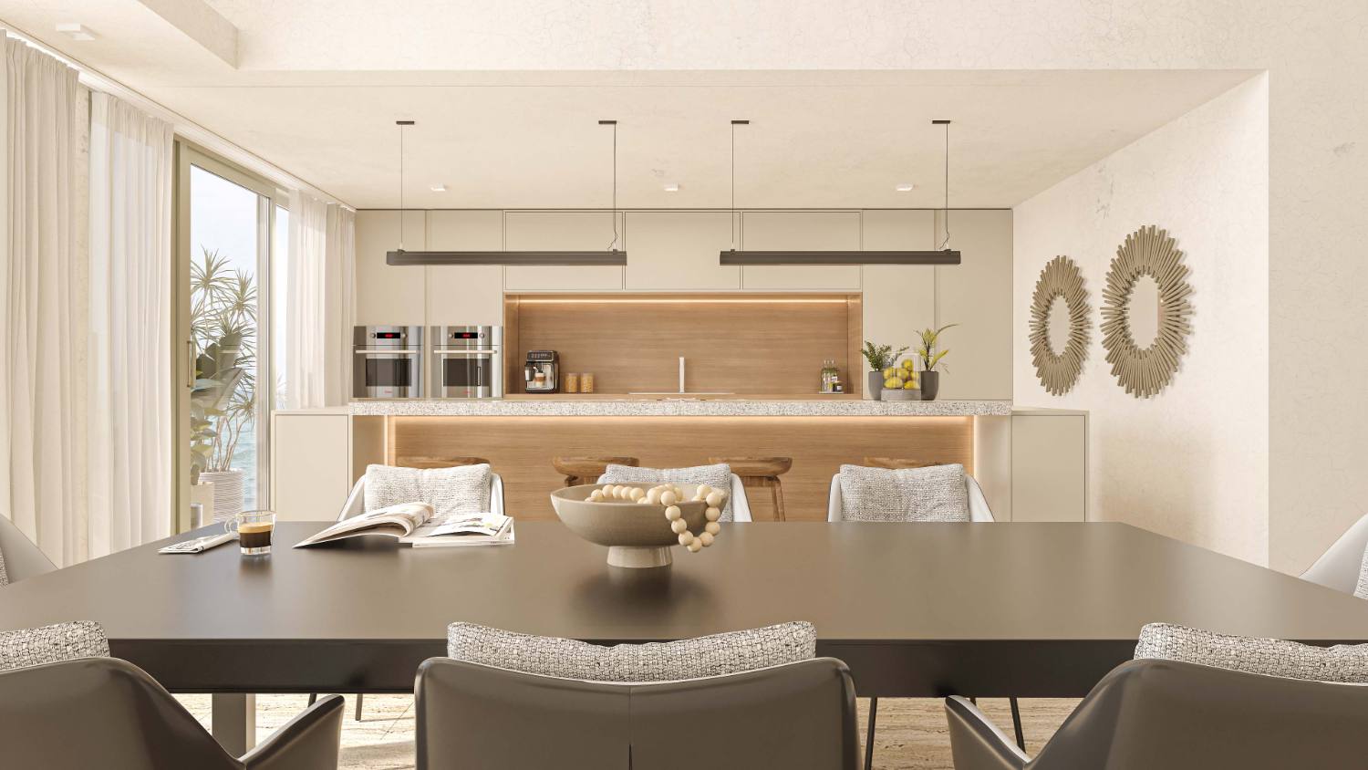 Penthouse, comedor y cocina