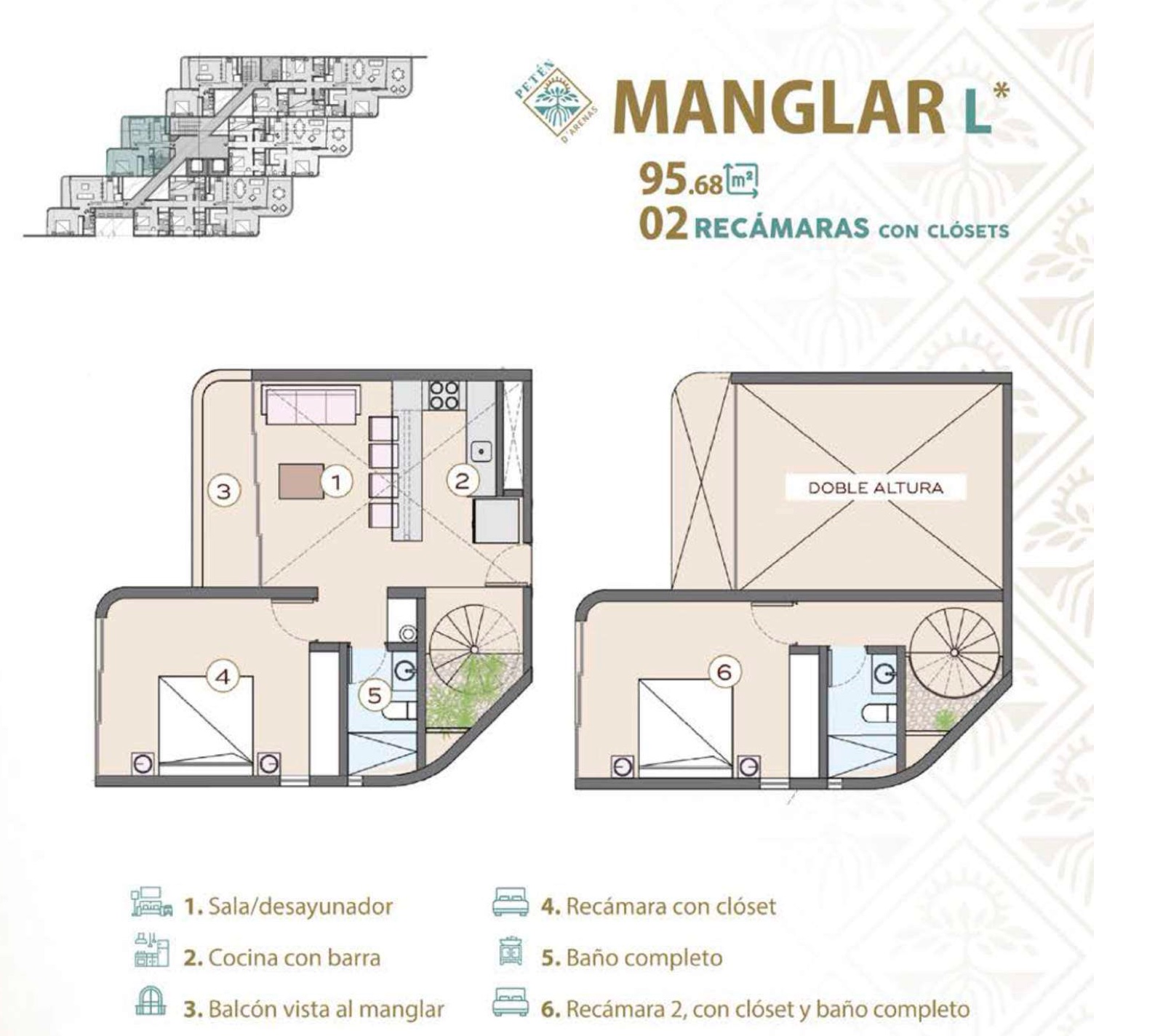 Manglar Large: 95.68 m², 2 recámaras en dos niveles