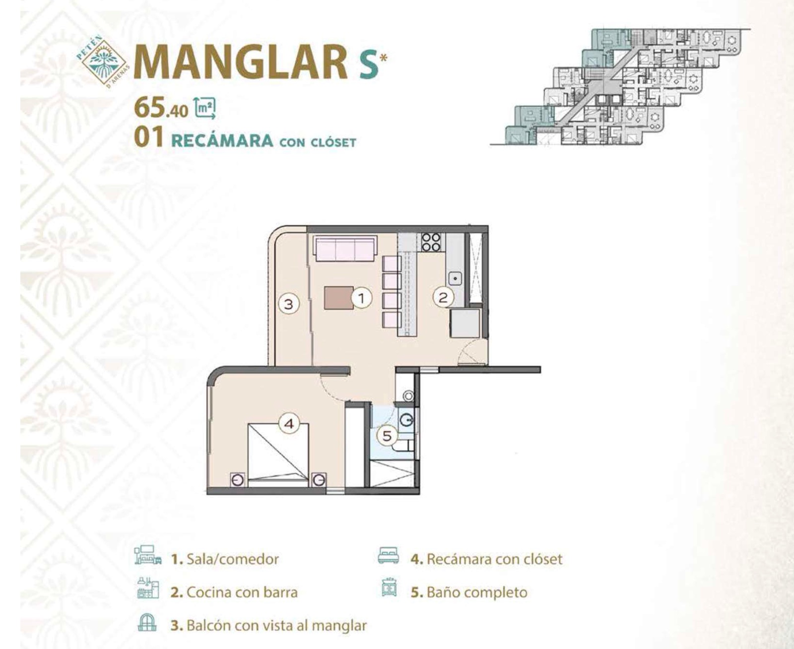Manglar: 65.40 m², 1 recámara