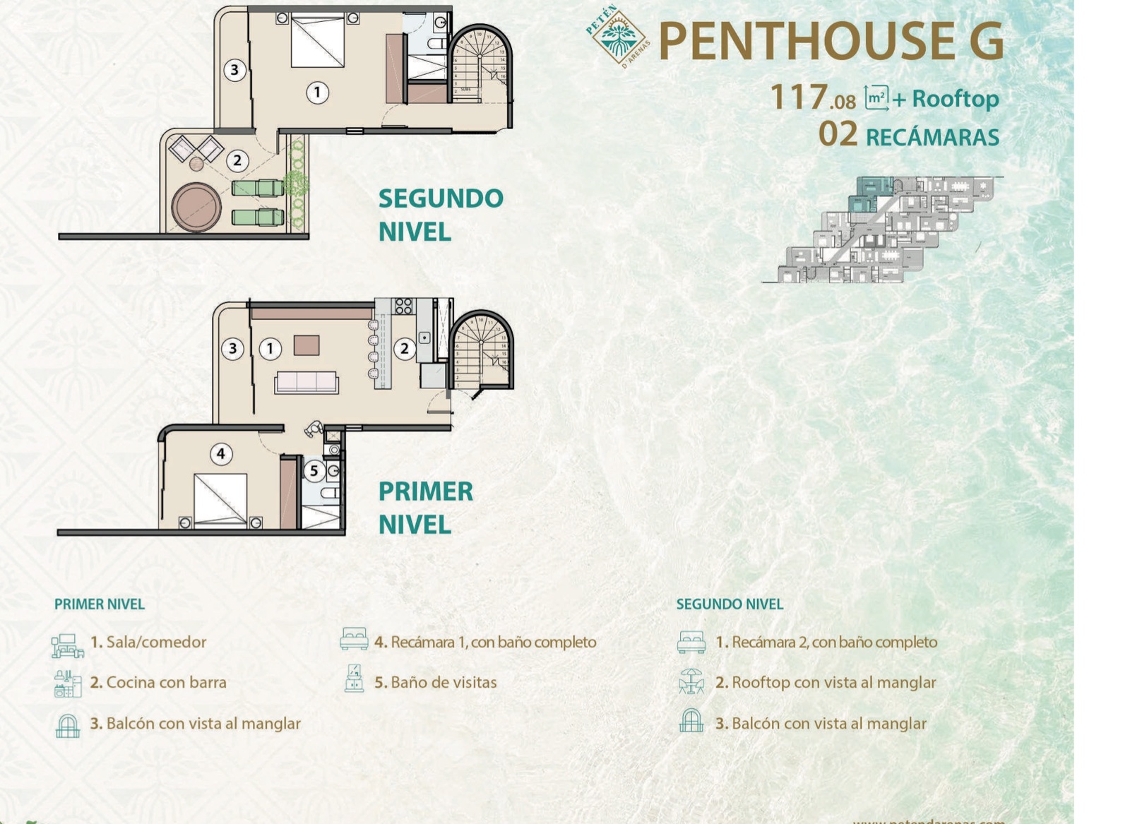 Penthouse G: 2 recámaras en dos niveles más rooftop